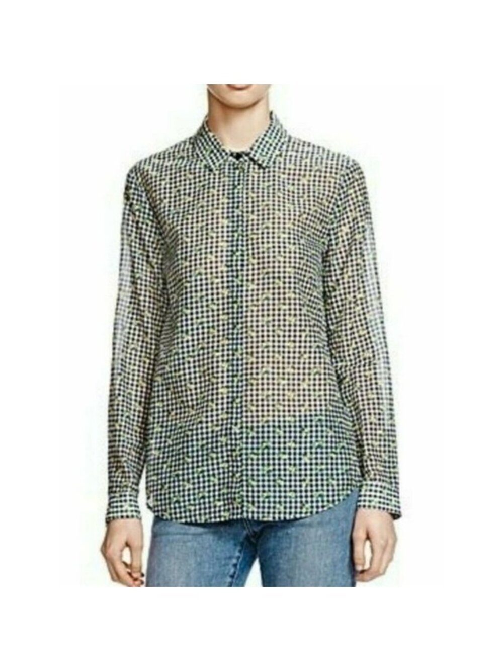 The Kooples Cotton & Silk Blend Floral Gingham Shirt Size XS